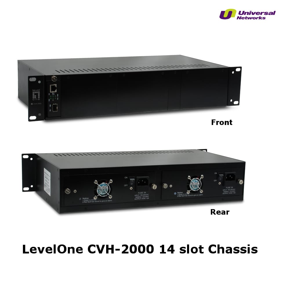 LevelOne 19" Managed Rack Mountable Chassis for up to 14x Media Converters Modules, Incl 2x PSU -0 LevelOne 19" Managed Rack Mountable Chassis for up to 14x Media Converters Modules, Incl 2x PSU -0