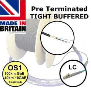UK made Tight Buffered Pre Term Fibre Optic Singlemode LC