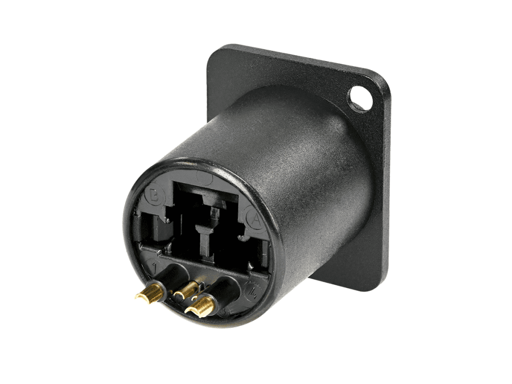 NO2-4FDW-A Neutrik opticalCON Chassis Connector Rear View NO2-4FDW-A Neutrik opticalCON Chassis Connector Rear View