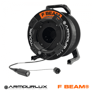 ArmourLux F-BEAM® Expanded Beam Assembly for harsh environments. Offering 2CH/4CH hermaphroditic, HMA compatible, military certified connectors, with a durable, bend insensitive tactical fibre cable.