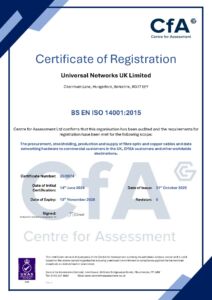 Universal Networks ISO 14001 Certificate