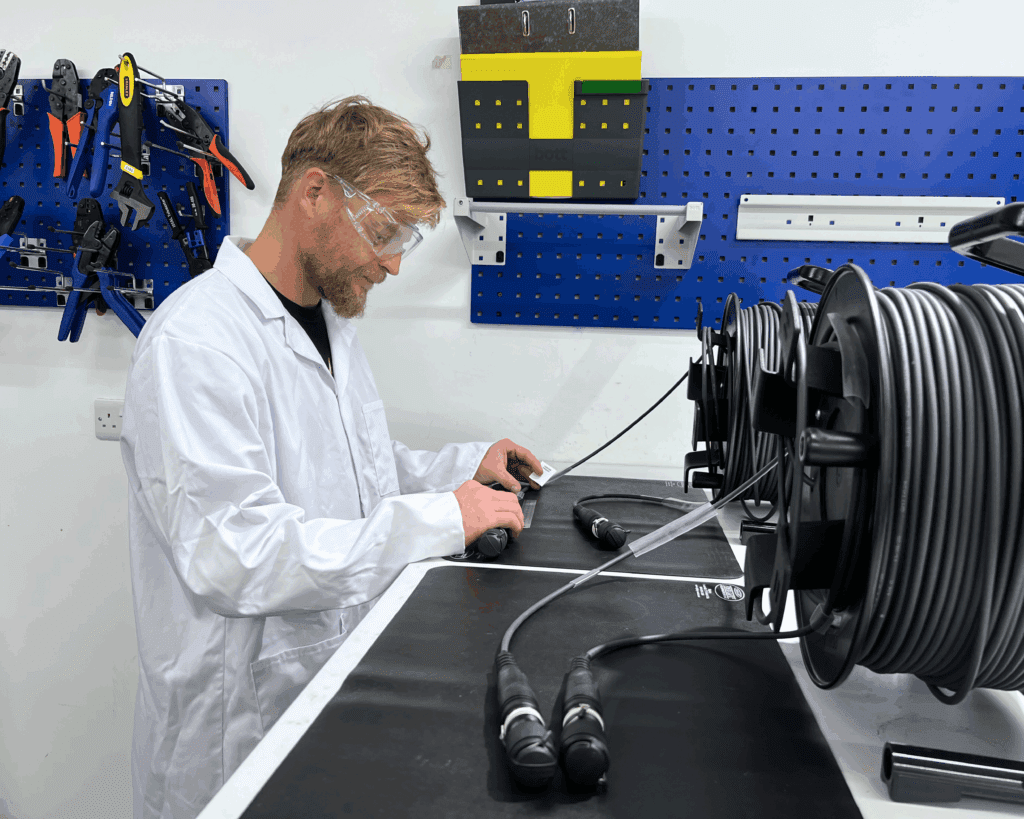 Person servicing fibre cable
