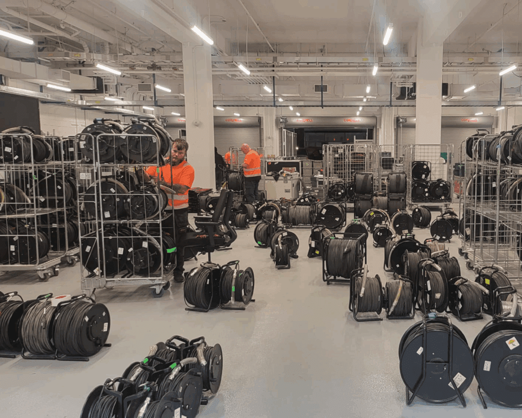 Fibre reels in warehouse