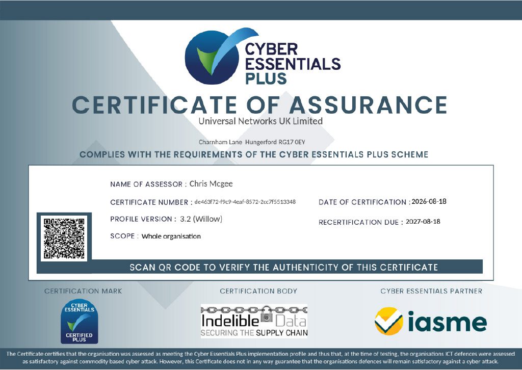 Cyber Essentials Plus Certificate 18-08-2026